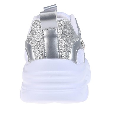 Женские кроссовки Bebe Women's Fashion Platform Lace-Up Shoes - Chunky Sneakers with Mesh & Rhinestone Accents, Silver, 9 — фото 5