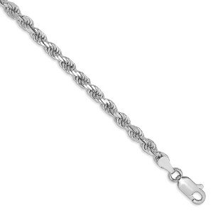 Black Bow Jewelry 3.5mm 14k White Gold Diamond Cut Solid Rope Chain Bracelet - 1 of 4