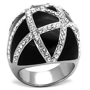 Slickblue Women's Stainless Steel Ring, Clear Crystal Detail, Polished No Plating, Silver Tone, Sizes 5-6 - 1 of 4