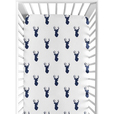 Sweet Jojo Designs Fitted Crib Sheet - Navy & White Stag