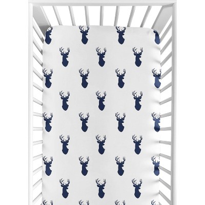 Image of Sweet Jojo Designs Fitted Crib Sheet - Navy & White Stag