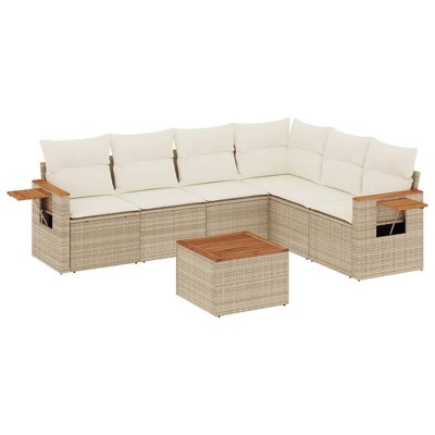 vidaXL Garden Sofa Set Beige PE rattan Large Foldable Garden Sofa Set