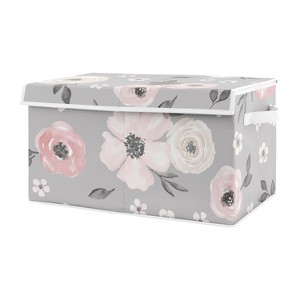 Sweet Jojo Designs Girl Fabric Storage Toy Bin Watercolor Floral Grey and Pink - 1 of 4