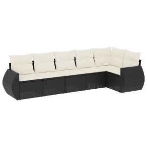 vidaXL 6 Piece Patio Sofa Set with Cushions Black and Cream Poly Rattan - With Table - 1 of 4