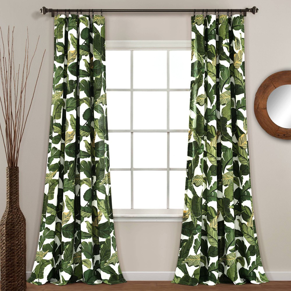 Photos - Curtains & Drapes Set of 2  Tropical Paradise Window Curtain Panels Green - Lush Dé(95"x52")