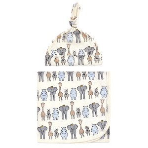 Hudson Baby Infant Boy Swaddle Blanket and Cap or Headband, Royal Safari, One Size - 1 of 2