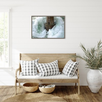 Stormy Lighthouse Architecture Canvas Print with Greywash Frame