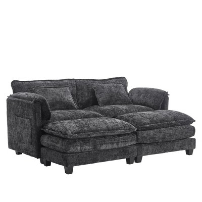NicBex Chenille Sectional Sofa with 2 Ottomans and Removable Armrests for Living Room,Bedroom,Apartment,Black