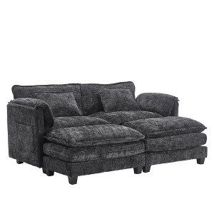 NicBex Chenille Sectional Sofa with 2 Ottomans and Removable Armrests for Living Room,Bedroom,Apartment,Black - 1 of 4