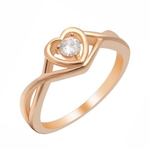 Christine Engagement Ring Promise Heart For Women Yellow or Rose Gold Cz Ginger Lyne Collection - 1 of 4