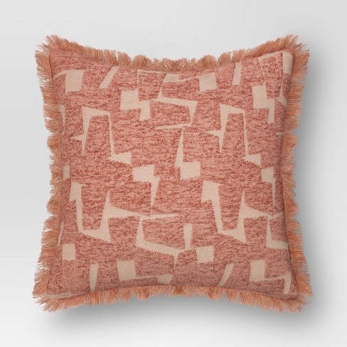 Geometric Patterned Cut Velvet Cotton Blend Square Throw Pillow