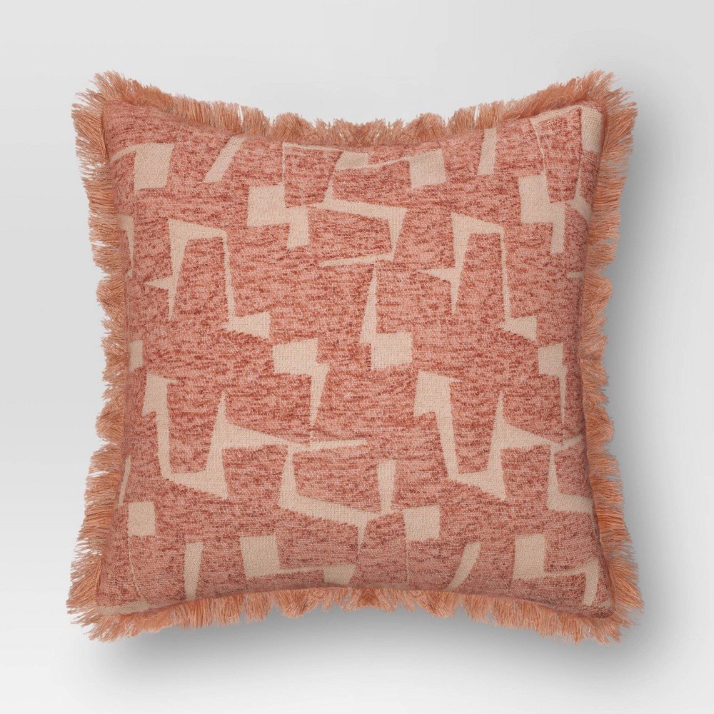 Photos - Pillow Geometric Patterned Cut Velvet Cotton Blend Square Throw  Terracotta