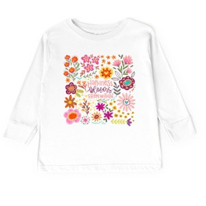 The Juniper Shop Happiness Blooms From Within Toddler Long Sleeve Tee - 4T - White - 1 of 4