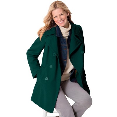 Woman Within Plus Size Wool-Blend Double-Breasted Peacoat