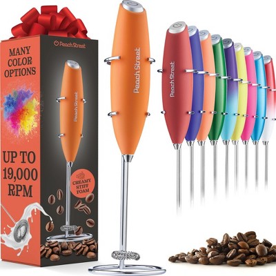 Peach Street Powerful Handheld Milk Frother, Mini Frother Wand, Battery Operated Stainless Steel Mixer, With Stand. for Milk, Latte