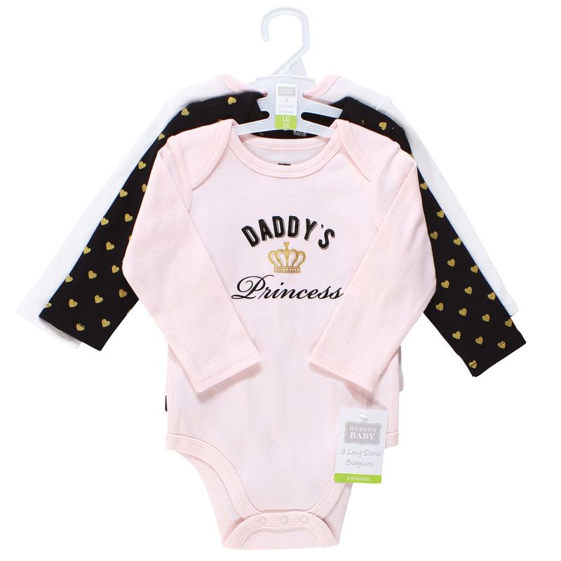 Hudson Baby Infant Girl Cotton Long-Sleeve Bodysuits, Daddys Princess, 3 of 7