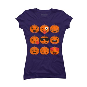 Junior's Design By Humans Halloween Pumpkins Emoji By honeytree T-Shirt - 1 of 3