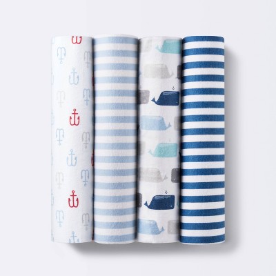 Image of Flannel Baby Blankets Flannel By the Sea 4pk - Cloud Island™ Blue