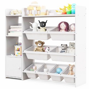 Tangkula 4-Tier Kids Toy Storage Organizer Bookshelf w/ 8 Toy Organizer Bins Door - 1 of 4