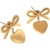 Anna-Kaci Women's Bow Dangle Heart Drop Earrings Gold Tone Playful Love Design- Gold - 2 of 4