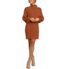 Coolmee Sweater Mini Dress for Women Long Puff Sleeve Turtleneck Sweater Ribbed Knit Oversized Pullover Short Dress - 3 of 4