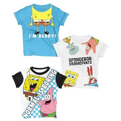 Nickelodeon Spongebob Square Pants Shirts for Boys (3-Pack) KidsGraphic Tshirt for Toddler & Up - 6 Bu/WH/W SS
