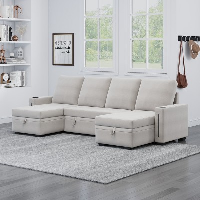 96"W U-Shaped Sectional Sofa with Storage Chaise Lounge, Comfy Convertible Couch 4S - ModernLuxe