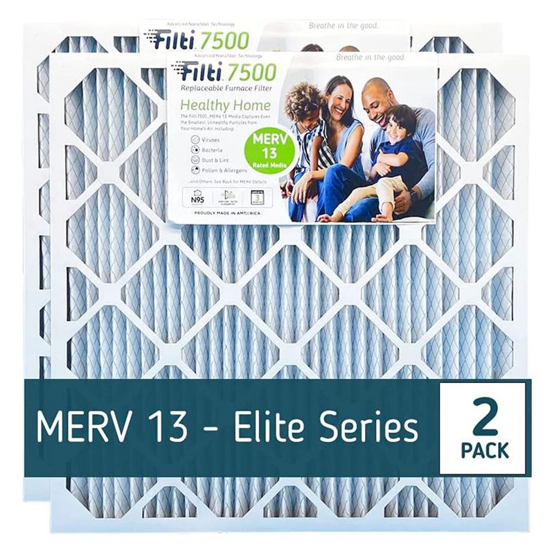 Filti 7500 Pleated Home HVAC Furnace MERV 13 Replacement Air Filter with Reduced Carbon Footprint and Nanofiber Technology  (2 Pack), 1 of 7