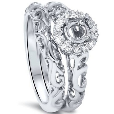 Pompeii3 1/10ct Round Diamond Halo Vintage Engagement Ring Mount Set 950 Platinum