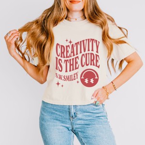 S.W.Smiley Creativity Is The Cure - Women's Boxy Crop Top Graphic T-Shirt - 1 of 4