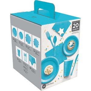 Exquisite Blue Party Tableware Set – 222-Piece Disposable Dinnerware Kit Serves 20 Guests | Paper Plates, Plastic Cups, Cutlery, Napkins & Table Cover - 1 of 2