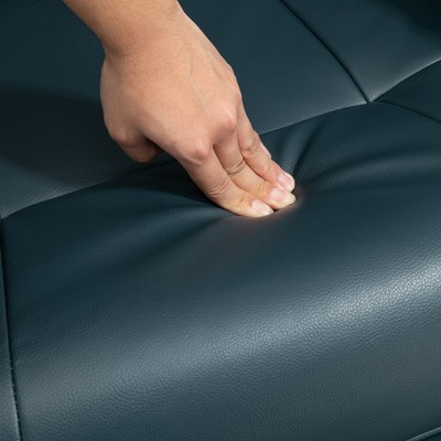 Blue Faux Leather Swivel Recliner with Wood Base