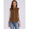 Allegra K Women's Fleece Contrast Color Button Down Sleeveless Fuzzy Jacket Vest with Pockets - 3 of 4