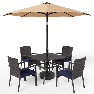 Captiva Designs 6pc Outdoor Black Slatted Tabletop Steel Dining Table ...