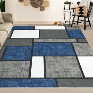 Acekool Washable Runner Rug 4x6: Non-Slip Geometric Carpet for Hallway, Living Room – Dark Blue, Foldable & Fast-Drying - 1 of 4