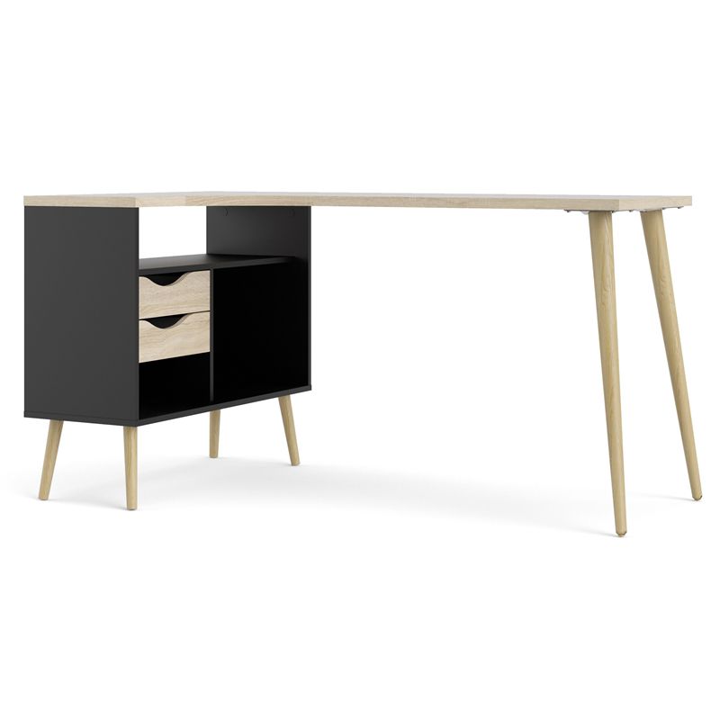 Tvilum Diana 2 Drawer 3 Shelf Desk in Black Matte & Oak Structure, 3 of 11