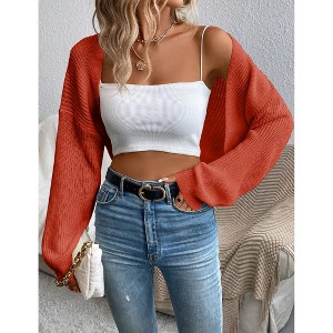 Women's Lightweight Shrug Sweater for Dresses & Tops Long Sleeve Open Front Knit Crop Bolero Cardigan - 1 of 4