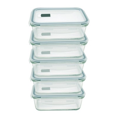 NutriChef 5-Piece Superior Glass Food Storage Containers Set - Stackable  Design, Newly BPA-free Airtight Locking lids with Wave Design