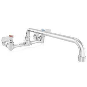 GRIDMANN Commercial Wall Mount Sink Faucets, 8" Centers with Swivel Spouts, NSF, Dual Lever Handles, Brass Construction, Chrome Polished Finish - 1 of 4