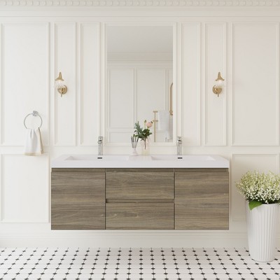Whisen Floating Wall-Mounted Bathroom Vanity with Resin Sink, Water-Resistant Timber Cabinets and Drawers