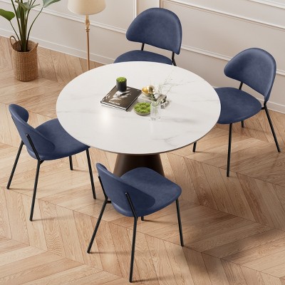 Set of 4 Boucle Upholstered/PU Leather Dining Chairs with Metal Legs,Mid-Century Modern Accent Chair for Kitchen or Dining Room-The Pop Home