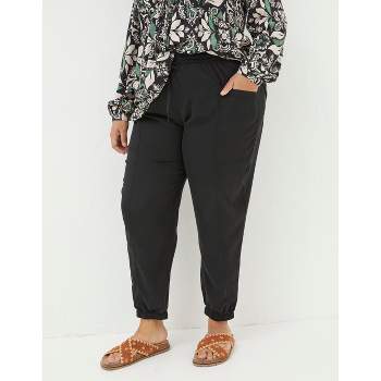 Capri Pants for Women Cotton Linen Plus Size Cargo Pants Capris Elastic  High Waisted 3/4 Slacks with Multi Pockets (X-Large, Wine)