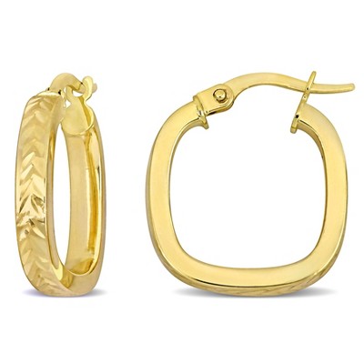 EVERLY JEWELRY | 10k Yellow Gold Square Textured Hoop Earrings