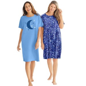 Dreams & Co. Women's Plus Size 2-Pack Short-Sleeve Sleepshirt - 1 of 4
