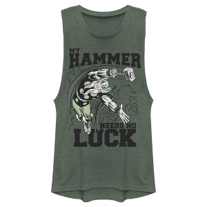 Juniors Womens Marvel St. Patrick's Day Thor My Hammer Needs No Luck Festival Muscle Tee - 1 of 4