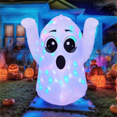 Joyfy 5 FT Halloween Inflatable Outdoor Decoration, Cute Ghost with Colorful Rotating Light for Halloween Party Yard Garden Lawn Outdoor Decorations