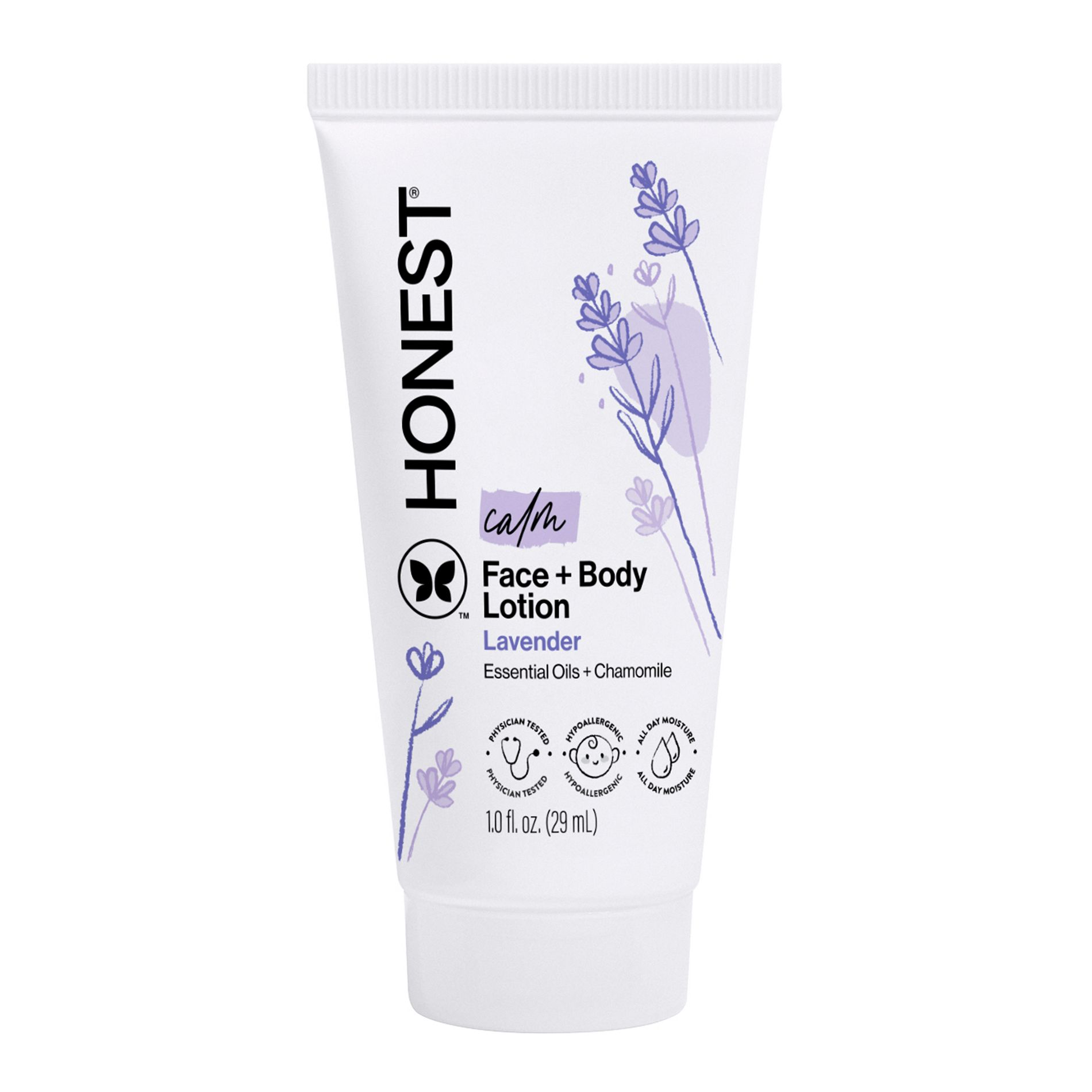 The Honest Company Calm Face + Body Lotion - Travel Size - Lavender- 1 fl oz: Moisturizing, Dye-Free, Paraben-Free, Phthalate-Free