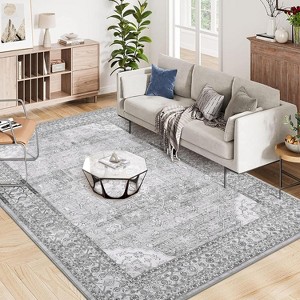 Washable Vintage Runner Rug, Non-Slip Low Pile Medallion Carpet with Rubber Backing for Kitchen or Entryway - 1 of 4