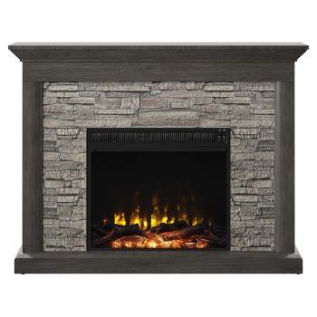 Twin Star Home Keeton Rustic Stone Electric Fireplace Mantel Package