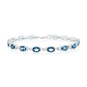 Simona Sterling Silver, Oval 8.80ct London BlueTopaz & 0.64ct White Topaz Gem Bracelet - Blue - 7.5 Inch - 1 of 2